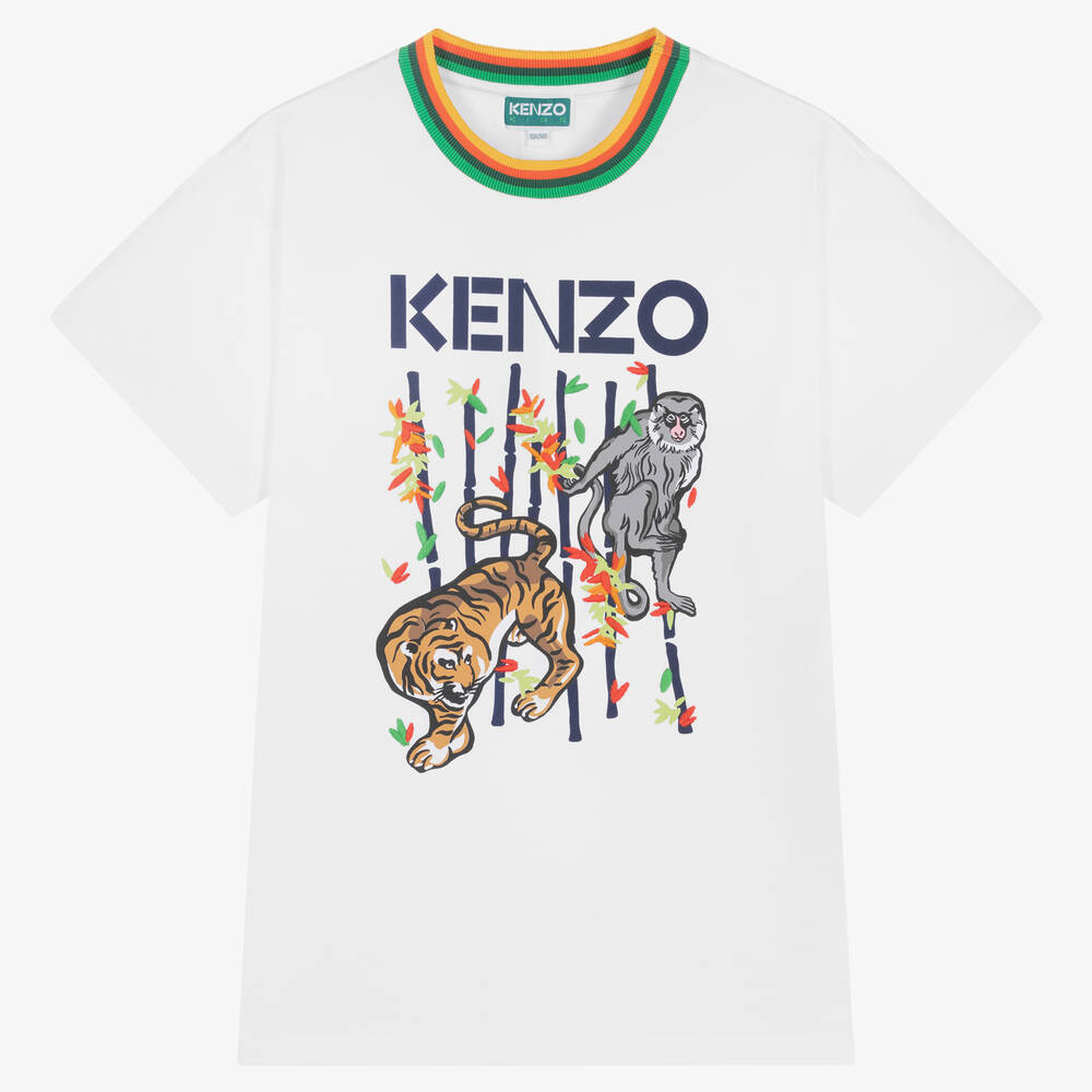 KENZO KIDS - Teen Boys White Bamboo T-Shirt | Childrensalon