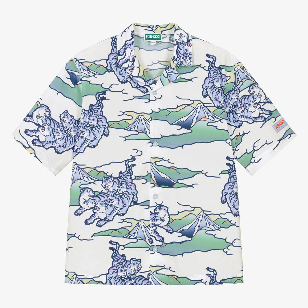 KENZO KIDS - Teen Boys White & Blue Cotton Shirt | Childrensalon