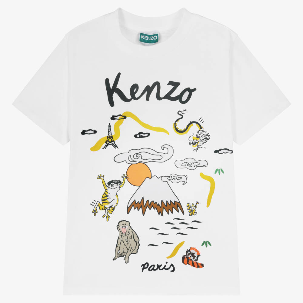 KENZO KIDS - تيشيرت تينز ولادي قطن لون أبيض | Childrensalon