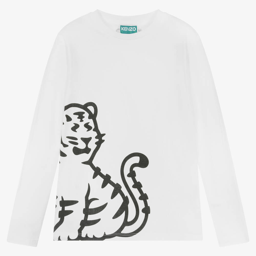 KENZO KIDS - Белый хлопковый топ с тигром KOTORA для мальчиков-подростков | Childrensalon