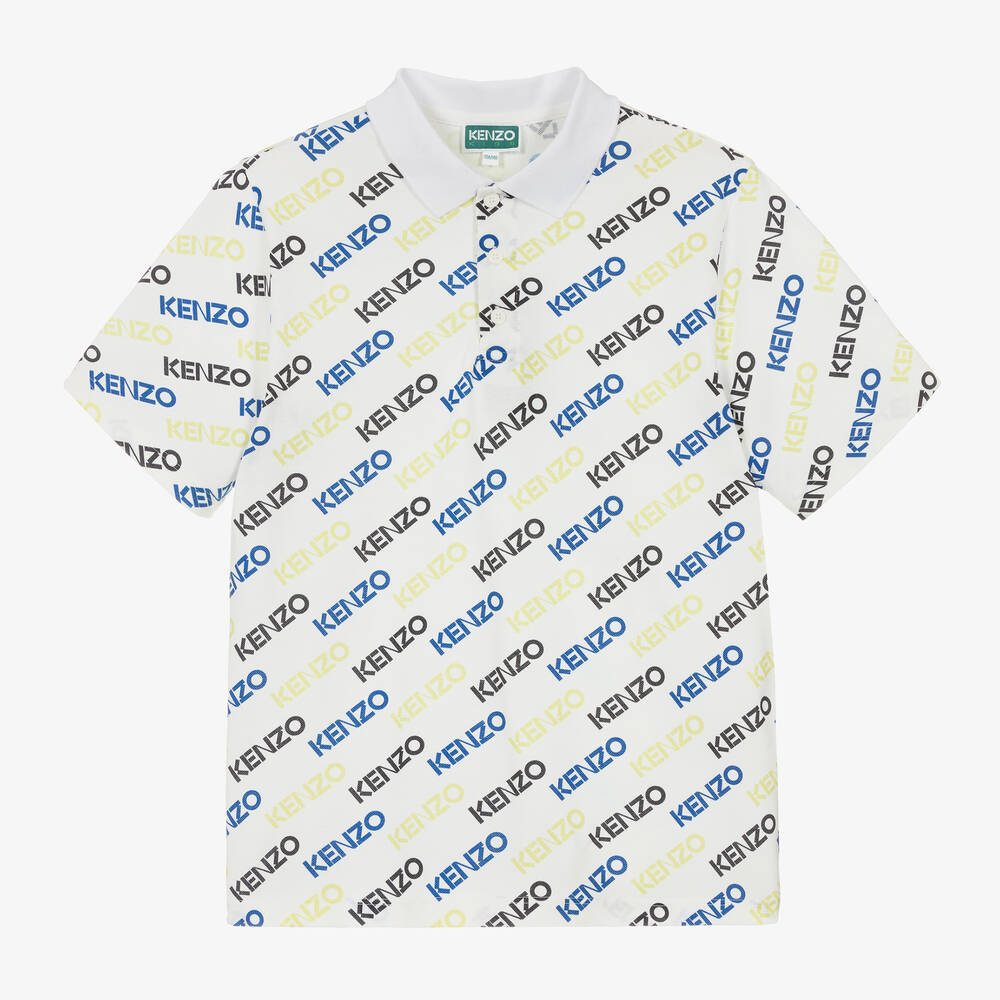 KENZO KIDS - Teen Boys White Cotton Logo Polo Shirt | Childrensalon