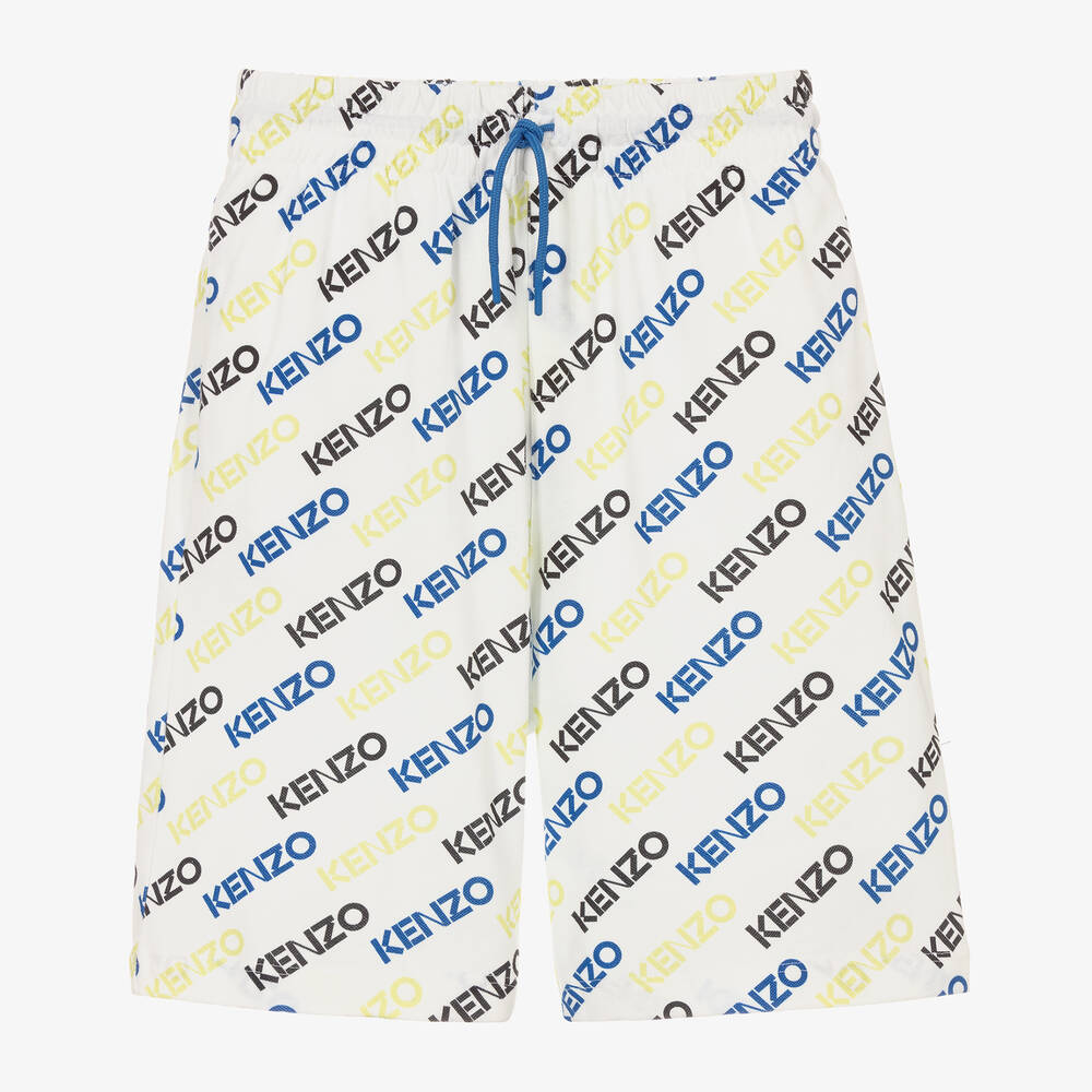 KENZO KIDS - Teen Boys White Cotton Logo Shorts | Childrensalon