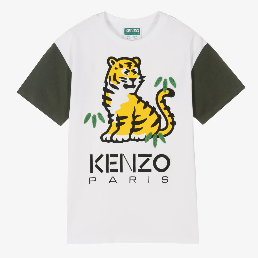 KENZO KIDS - تيشيرت تينز ولادي قطن لون أبيض | Childrensalon