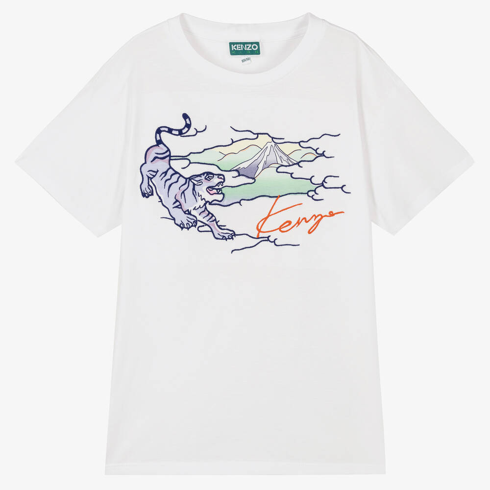 KENZO KIDS - T-shirt blanc Tiger In Clouds ado | Childrensalon
