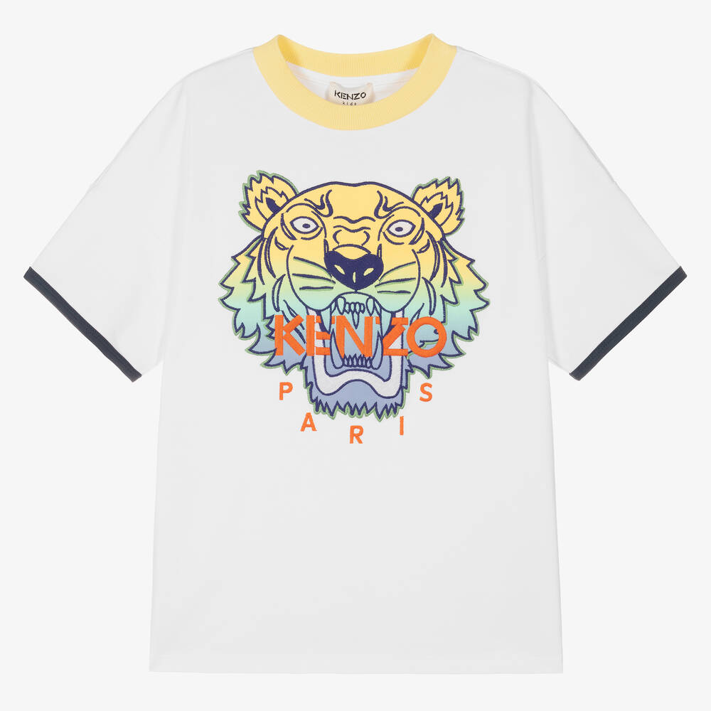 KENZO KIDS - Teen Boys White Tiger Logo T-Shirt | Childrensalon