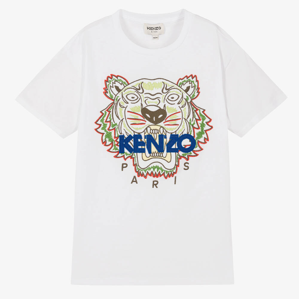 KENZO KIDS - Teen Boys White Tiger Logo T-Shirt | Childrensalon