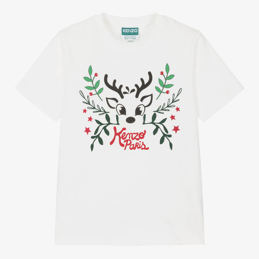 KENZO KIDS - Weißes Rentier-Baumwoll-T-Shirt | Childrensalon