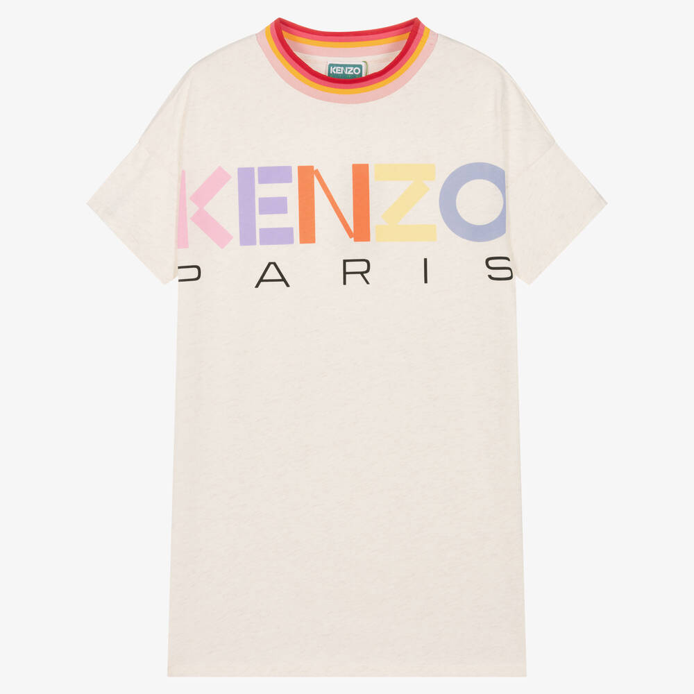 KENZO KIDS - Teen Girls Beige Cotton Logo Dress | Childrensalon