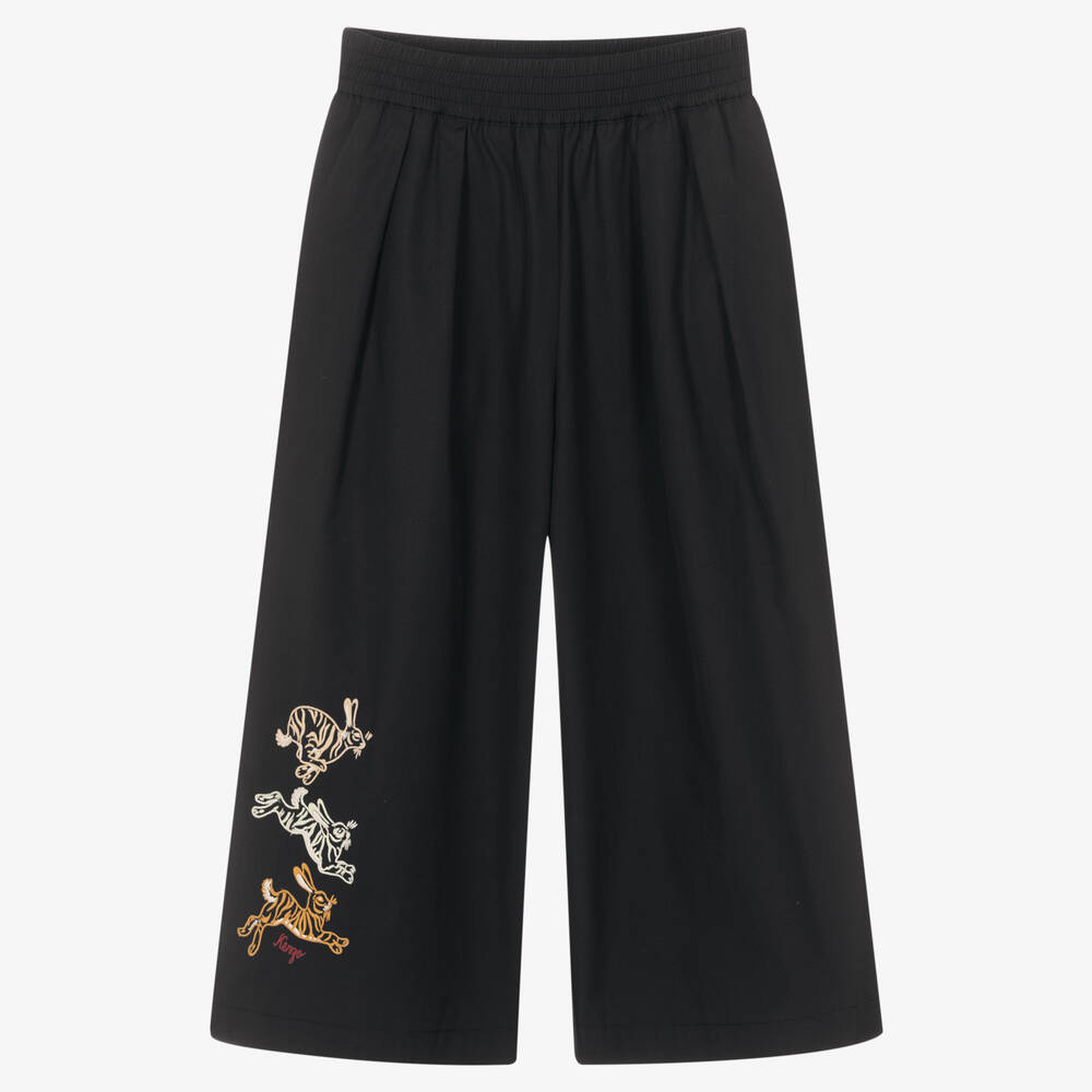 KENZO KIDS - Teen Girls Black Wide Leg Trousers | Childrensalon