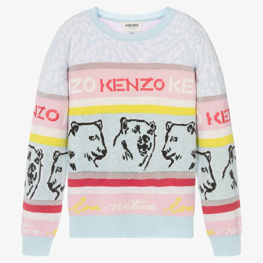 KENZO KIDS - Голубой джемпер с белыми медведями для девочек-подростков | Childrensalon