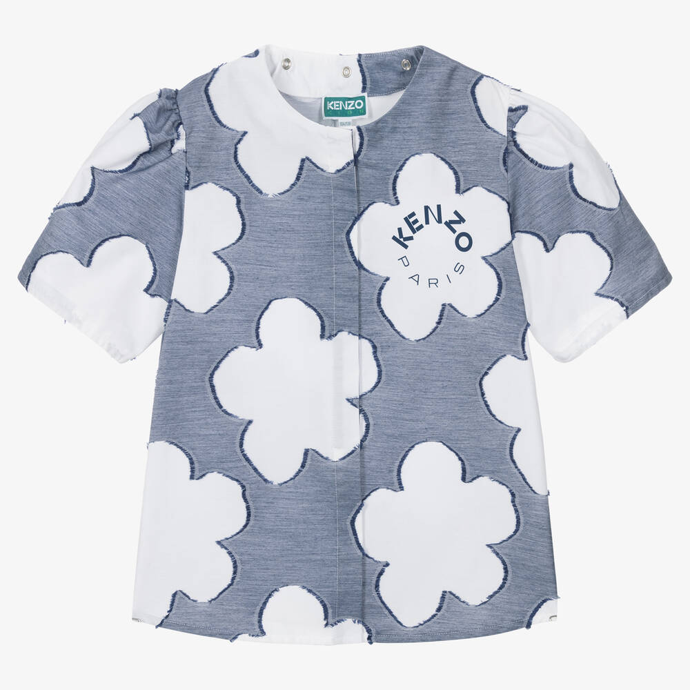 KENZO KIDS-Teen Girls Blue Boke Flower Blouse | Childrensalon Outlet