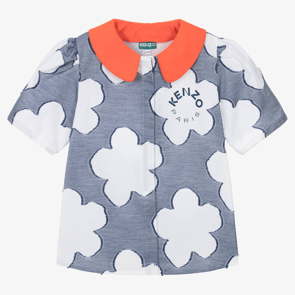 KENZO KIDS - Teen Girls Blue Boke Flower Blouse | Childrensalon