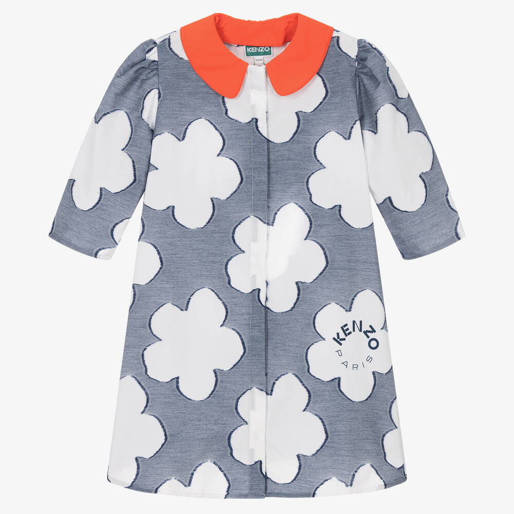 KENZO KIDS - Robe bleue en coton à fleurs Boke | Childrensalon