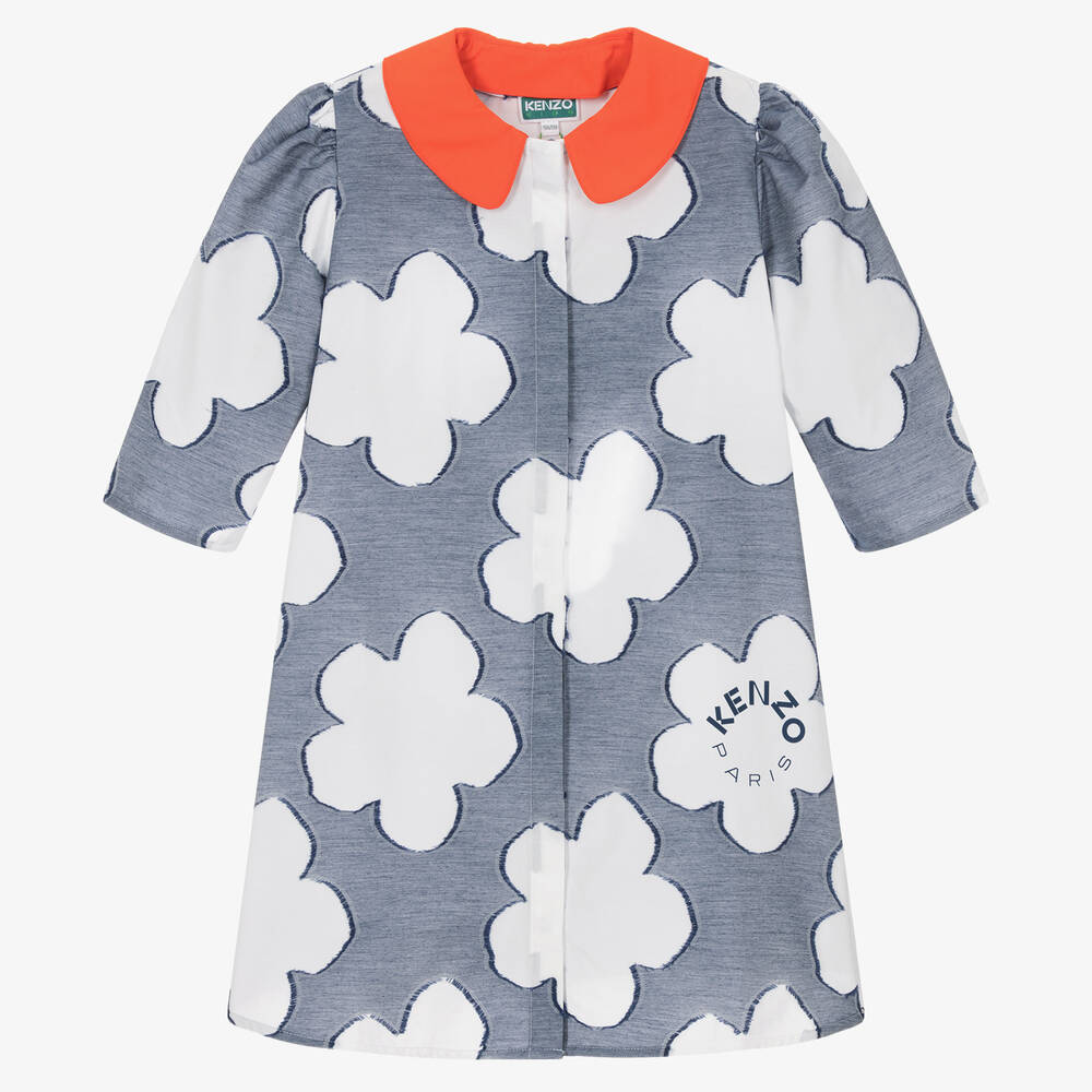 KENZO KIDS-فستان بطبعة بوك فلاور مزيج قطن لون أزرق | Childrensalon Outlet