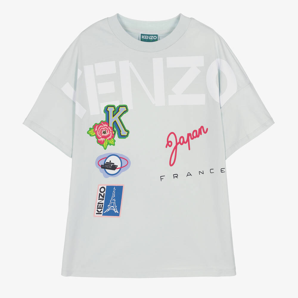 KENZO KIDS - Teen Girls Blue Cotton Logo T-Shirt | Childrensalon