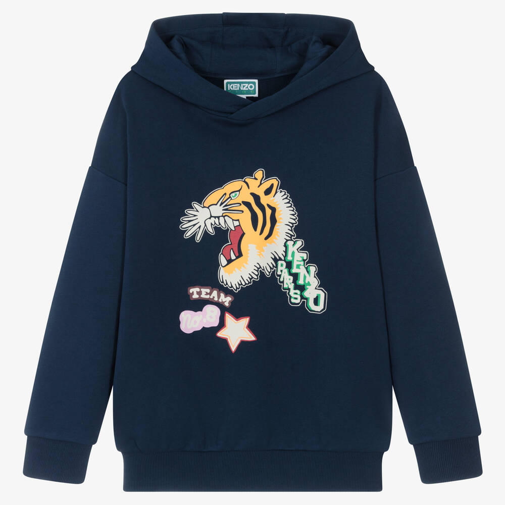 KENZO KIDS - Sweat à capuche bleu en coton tigre | Childrensalon