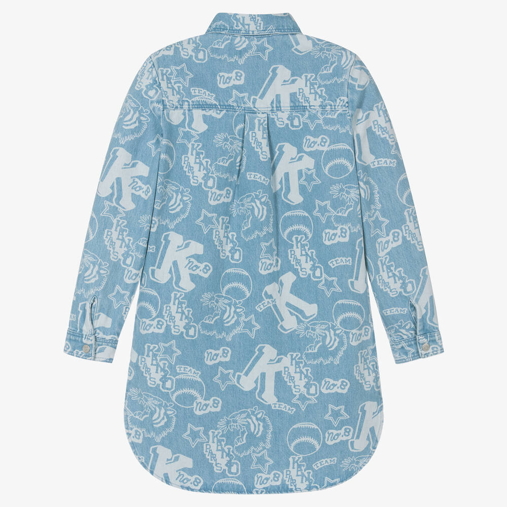 KENZO KIDS-Голубое джинсовое платье с бейсбольным принтом | Childrensalon Outlet