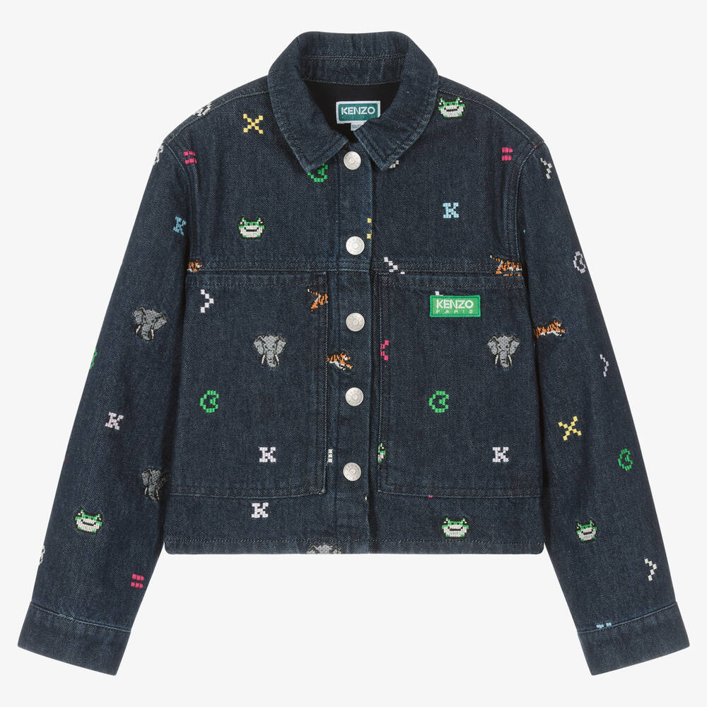 KENZO KIDS - Teen Girls Blue Denim Embroidered Jacket | Childrensalon