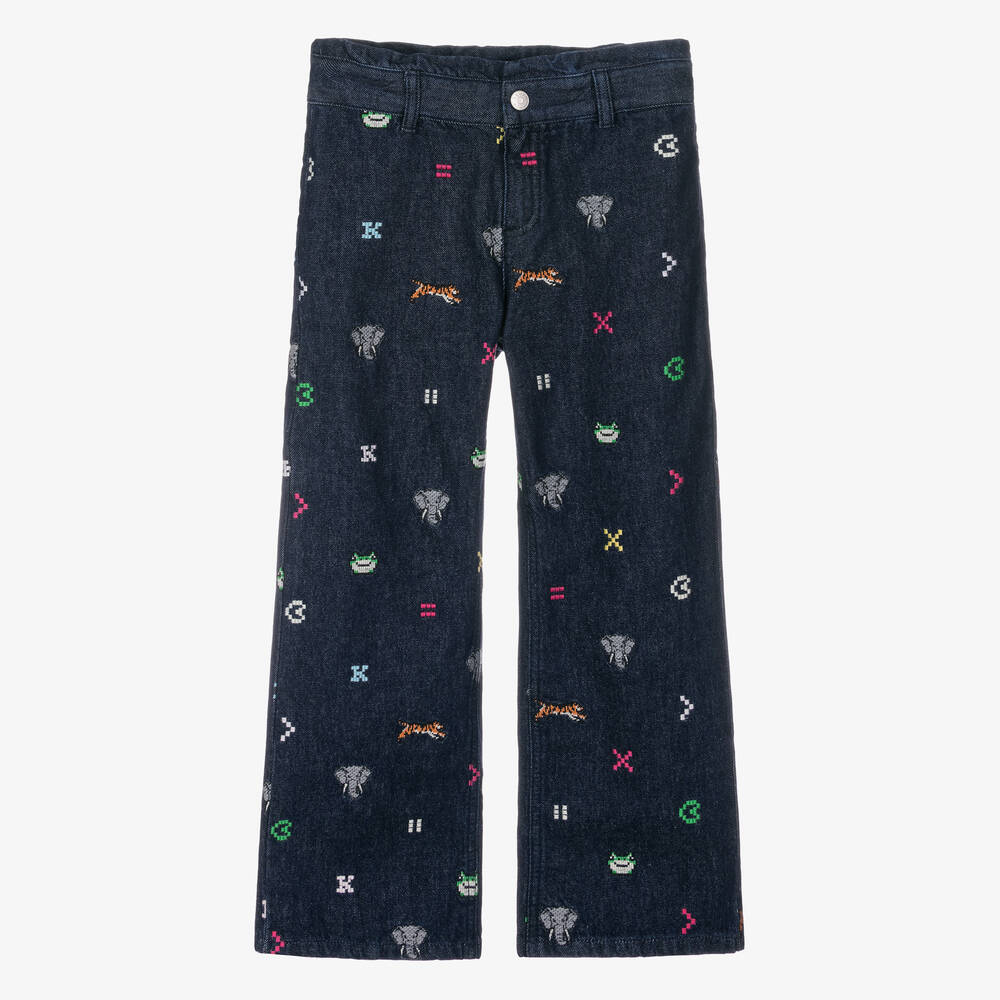 KENZO KIDS - Teen Girls Blue Denim Embroidered Jeans | Childrensalon