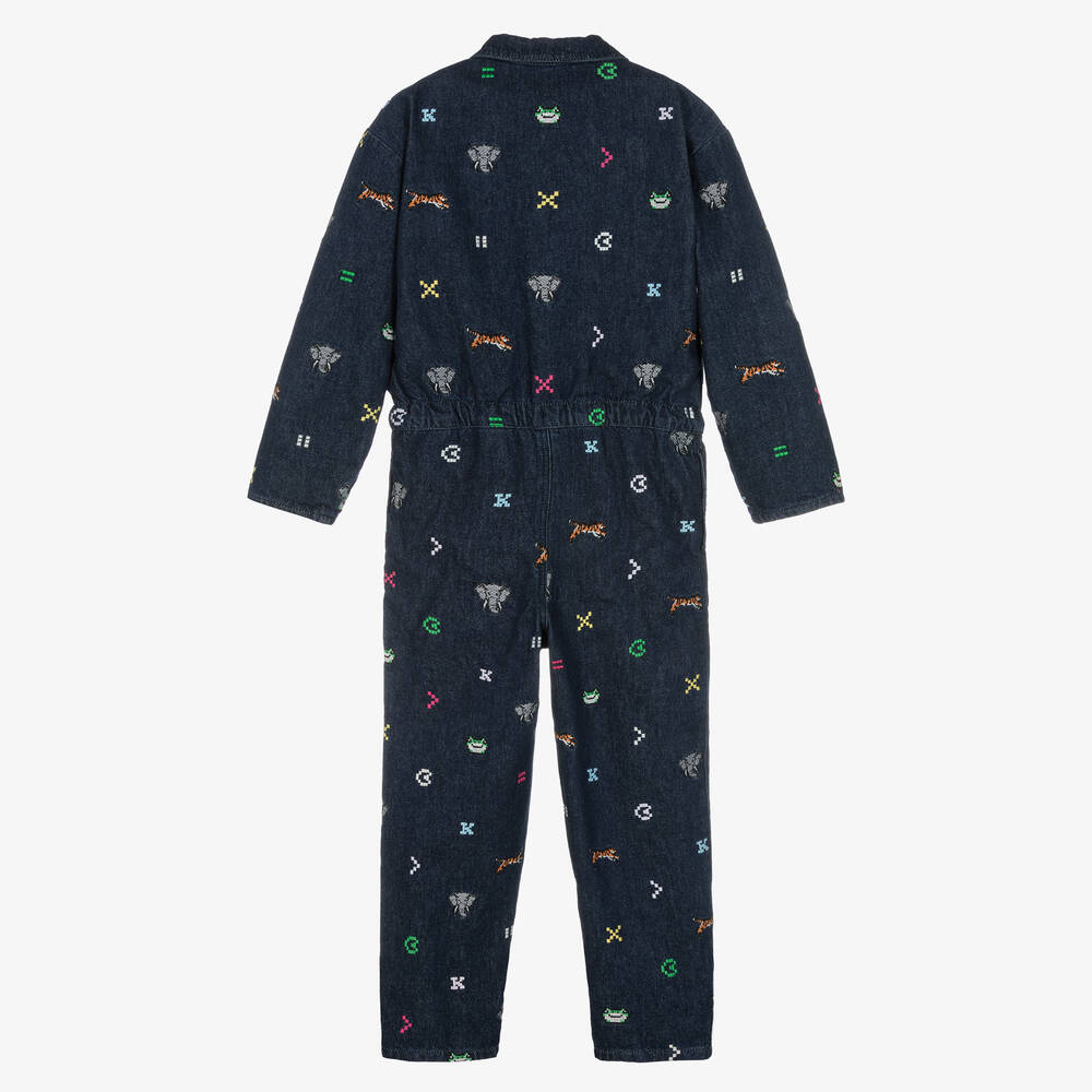 KENZO KIDS-Teen Girls Blue Denim Embroidered Jumpsuit | Childrensalon Outlet