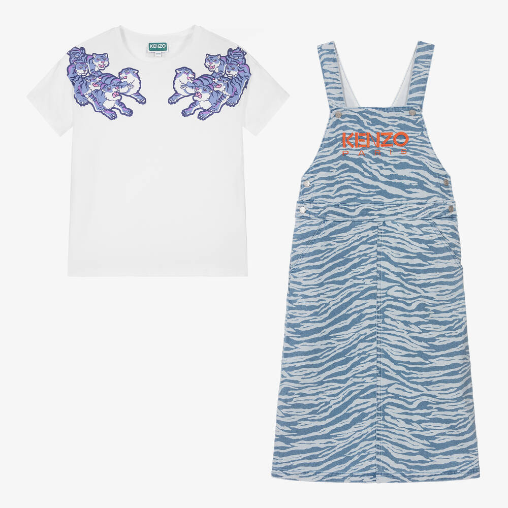 KENZO KIDS - Teen Girls Blue Denim Pinafore Dress Set | Childrensalon