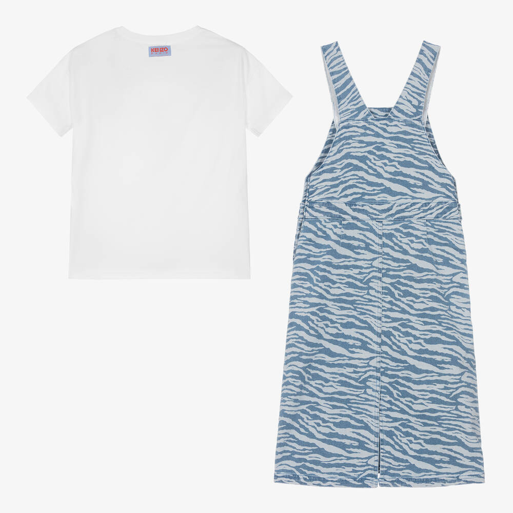 KENZO KIDS-Teen Girls Blue Denim Pinafore Dress Set | Childrensalon Outlet
