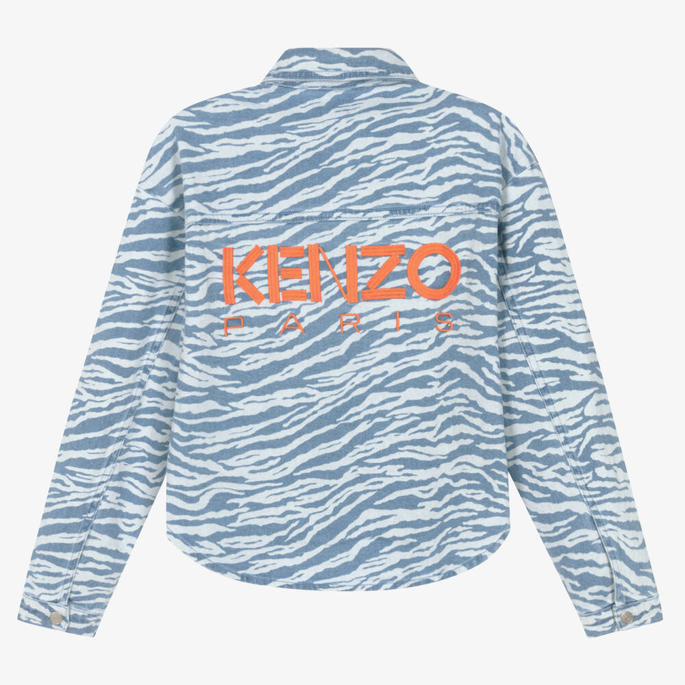 KENZO KIDS Teen Girls Blue Denim Tiger Stripe Jacket