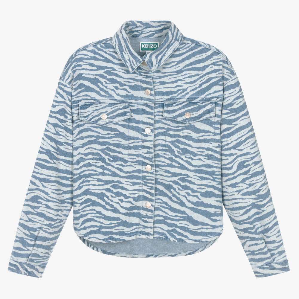 KENZO KIDS - Teen Girls Blue Denim Tiger Stripe Jacket | Childrensalon