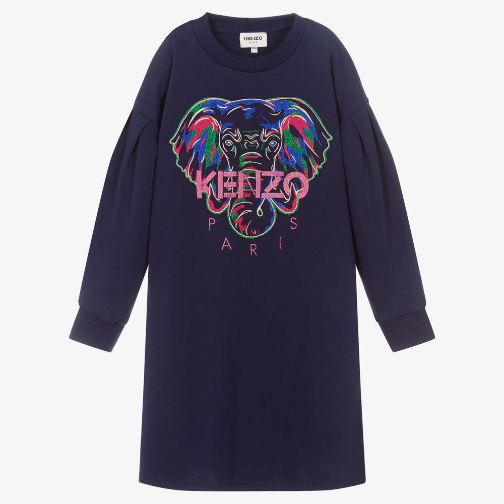 KENZO KIDS - Синее платье со слоном для девочек-подростков | Childrensalon