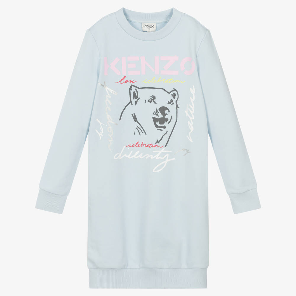 KENZO KIDS - فستان تينز قطن لون أزرق باهت | Childrensalon