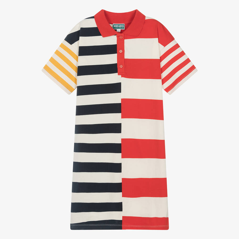 KENZO KIDS Teen Girls Blue Red Stripe Polo Dress Childrensalon Outlet