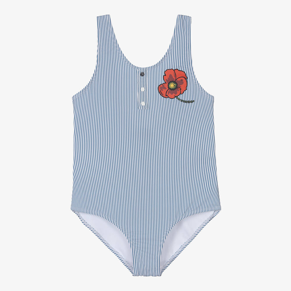 KENZO KIDS - Teen Girls Blue Stripe Poppy Swimsuit | Childrensalon