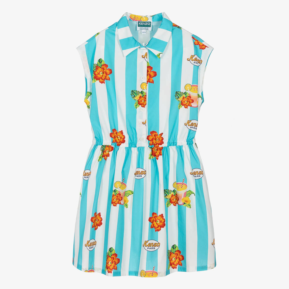 KENZO KIDS-Teen Girls Blue Striped Cotton Dress | Childrensalon Outlet