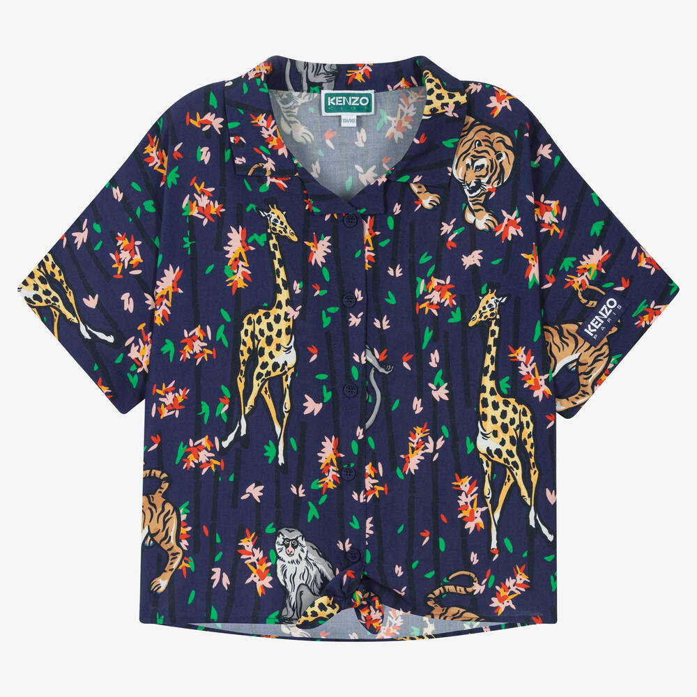 KENZO KIDS Teen Girls Blue Tie Up Jungle Blouse Childrensalon