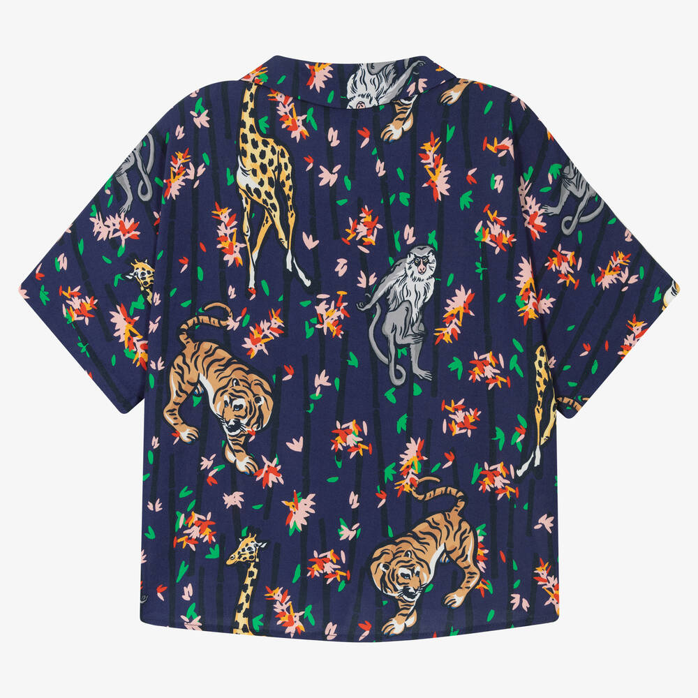 KENZO KIDS-بلوز قصير تينز بناتي فيسكوز لون كحلي | Childrensalon Outlet