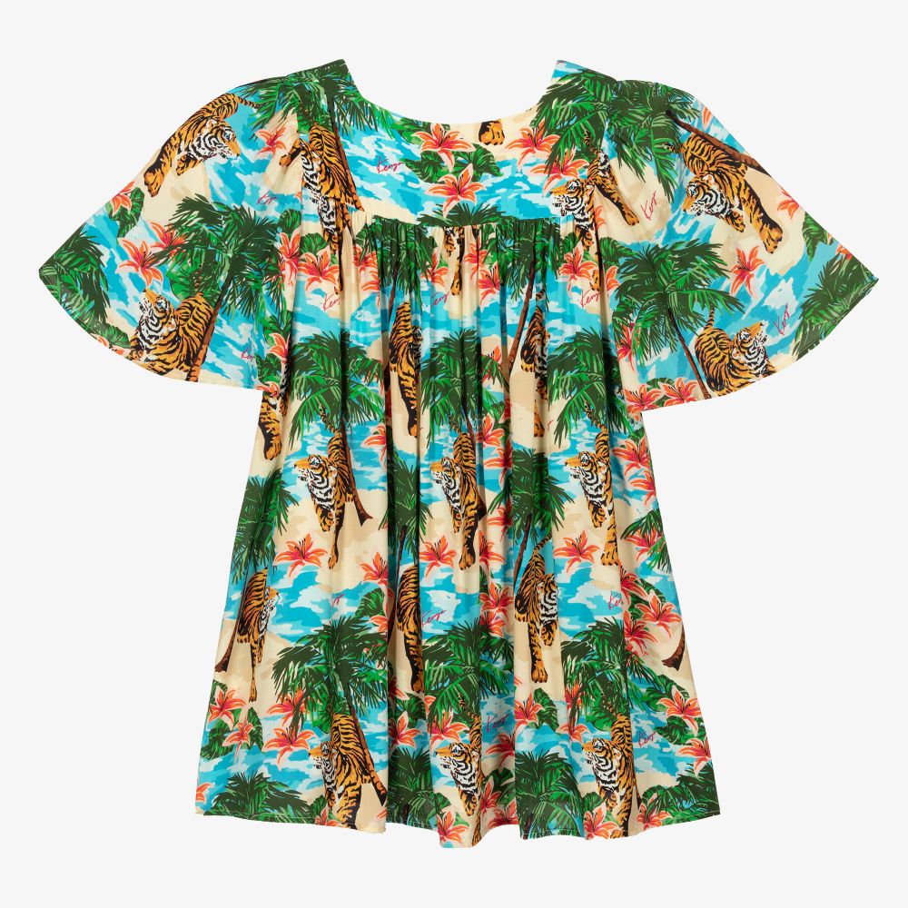 KENZO KIDS-Голубое платье с тропическим принтом для девочек-подростков | Childrensalon Outlet