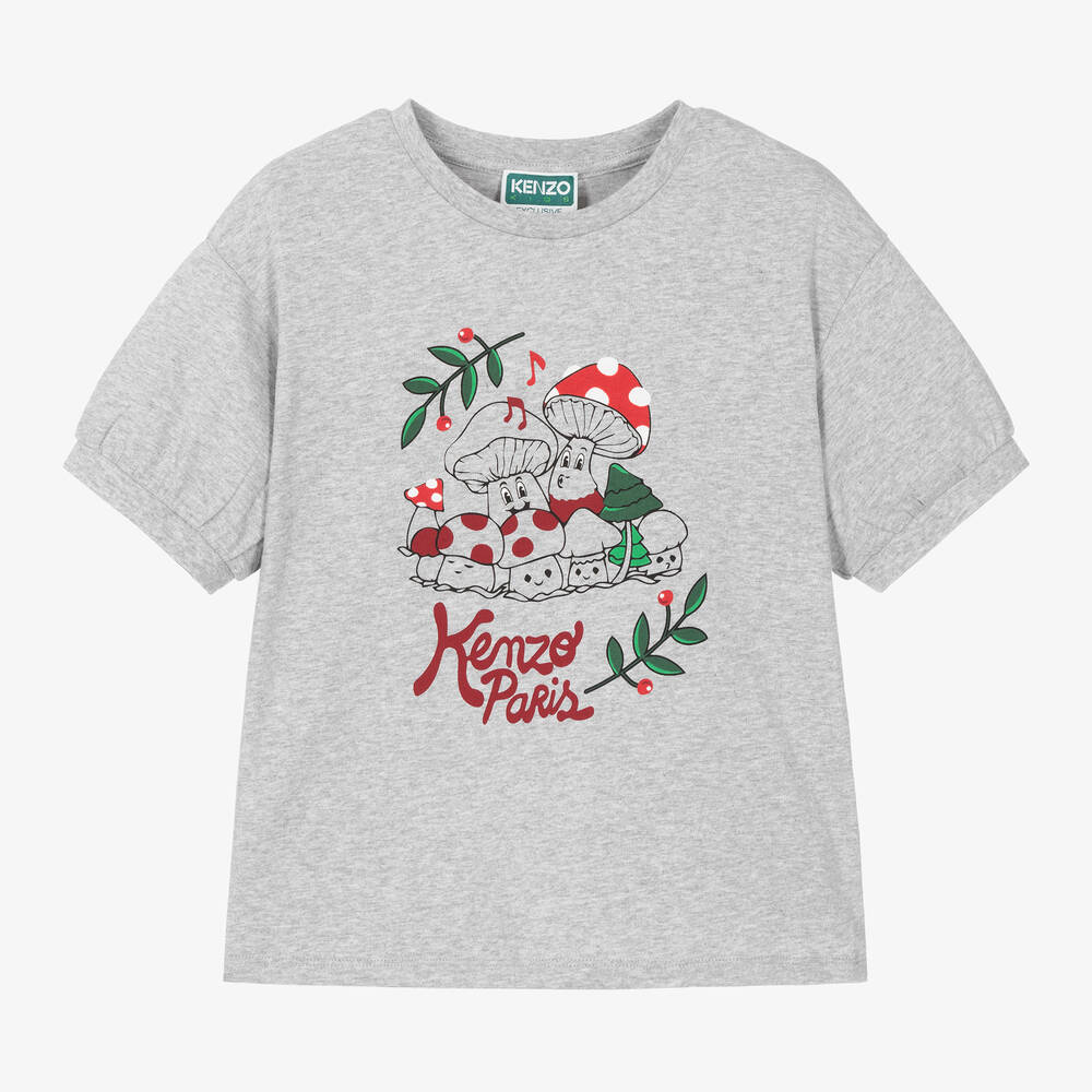 KENZO KIDS - T-shirt Noël coton gris champignons | Childrensalon