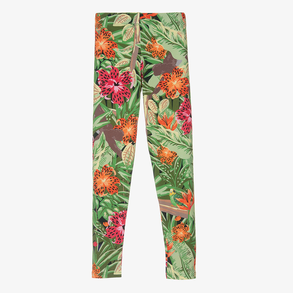 KENZO KIDS-Зеленые хлопковые легинсы с цветами | Childrensalon Outlet