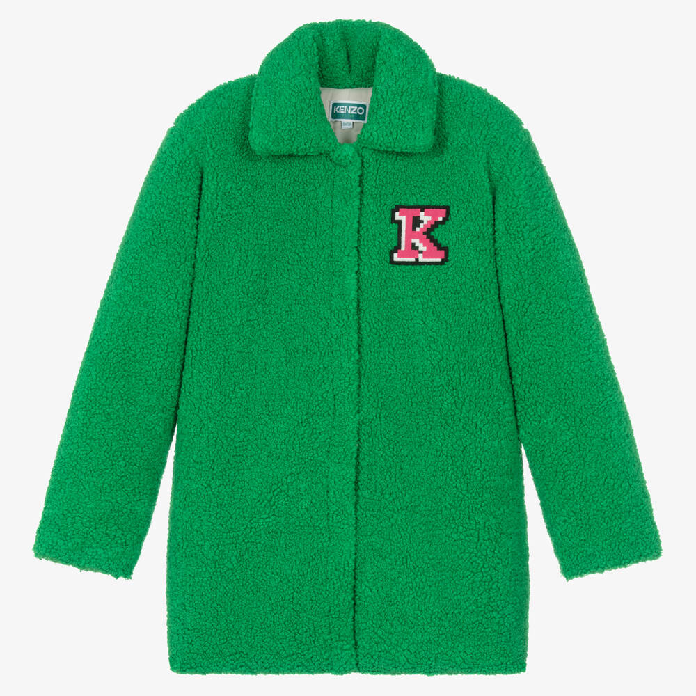 KENZO KIDS - معطف بطبعة الفيل شيرلنغ صناعي لون أخضر | Childrensalon