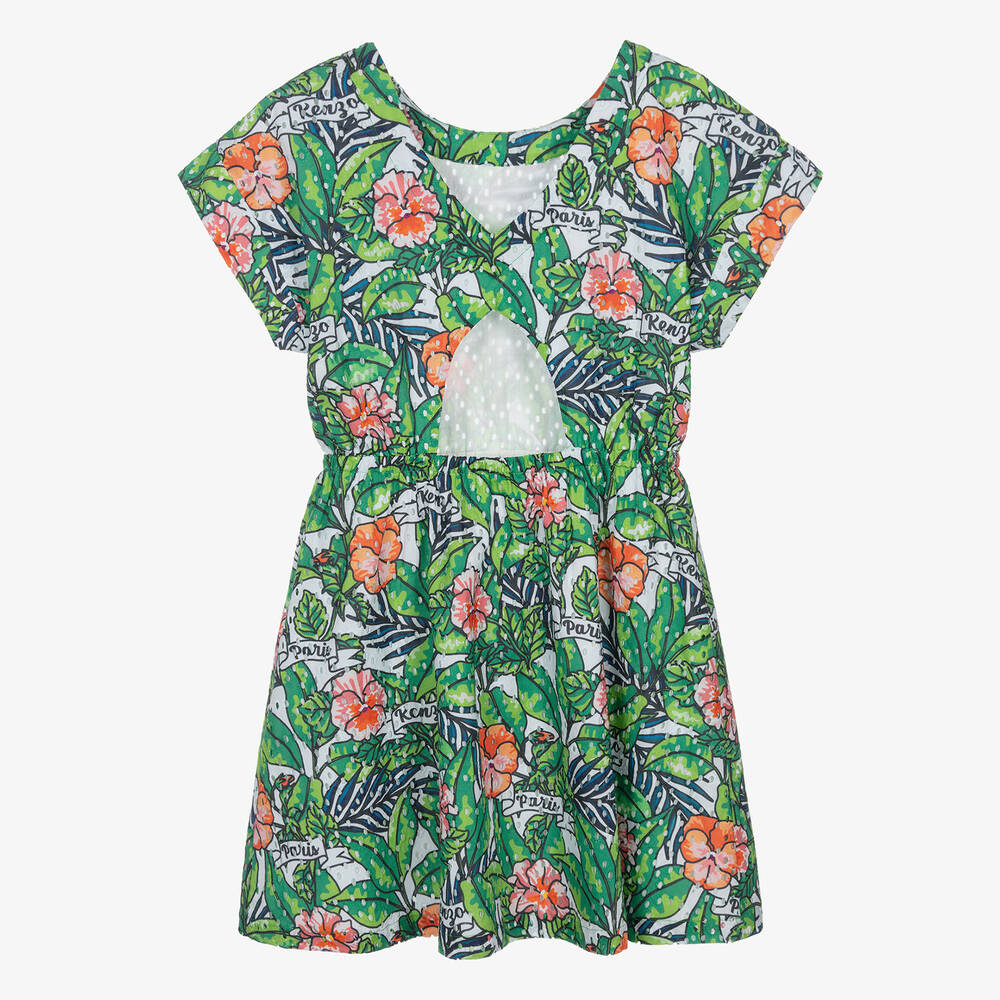 KENZO KIDS-Teen Girls Green Floral Jungle Leaf Dress | Childrensalon Outlet
