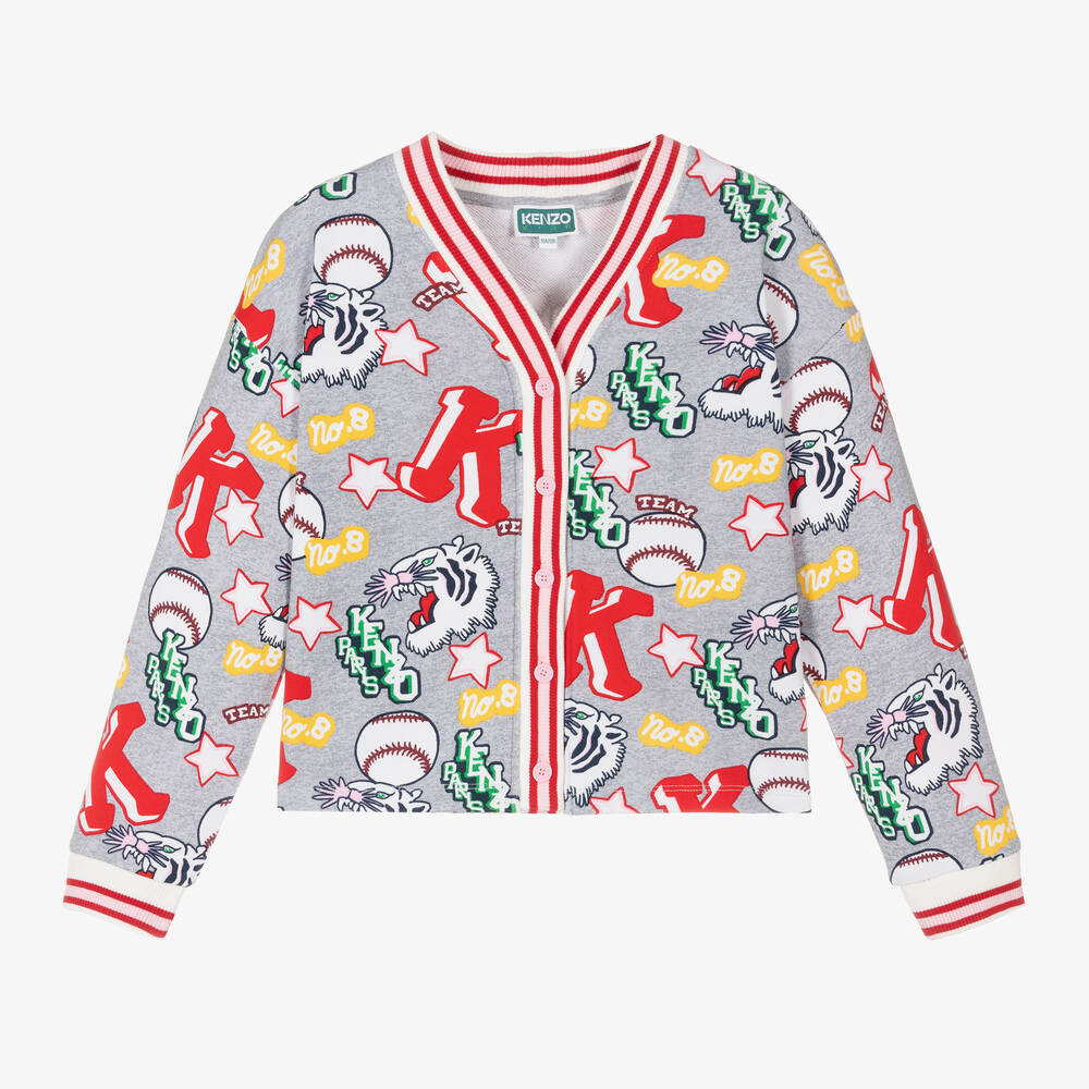 KENZO KIDS - Teen Girls Grey Baseball Cardigan | Childrensalon