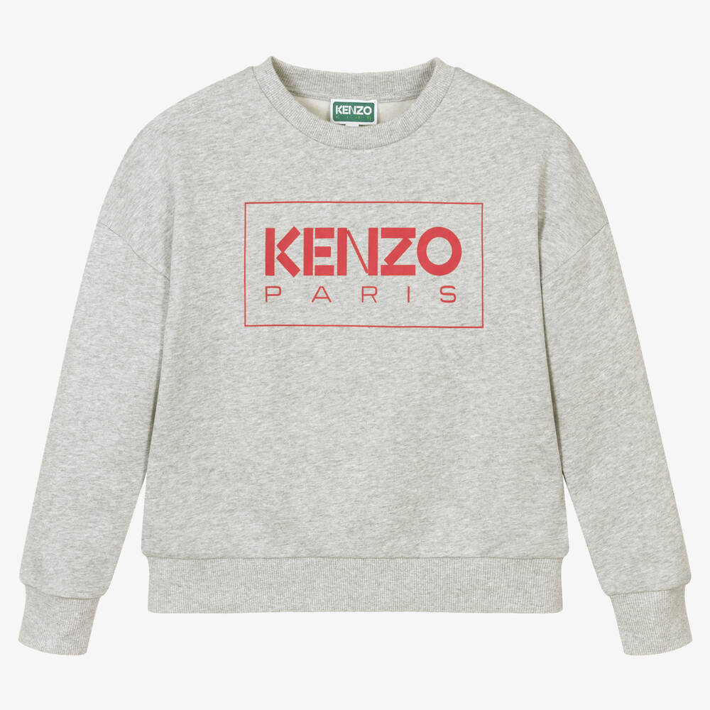 KENZO KIDS - Серый хлопковый свитшот для девочек-подростков  | Childrensalon