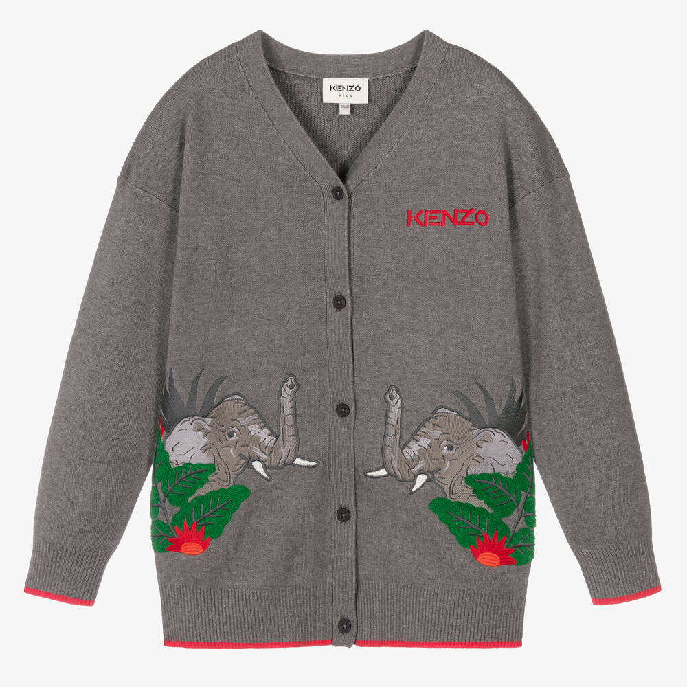 KENZO KIDS - Teen Girls Grey Knit Cardigan | Childrensalon