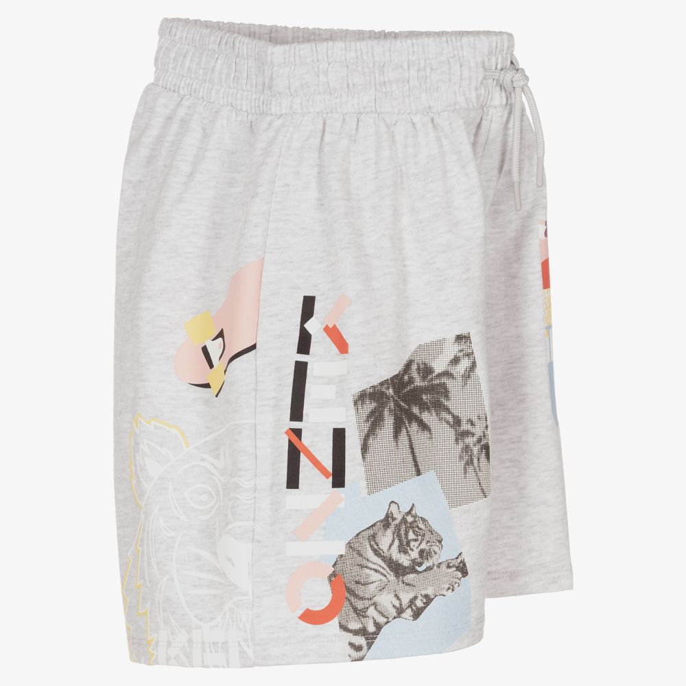 KENZO KIDS Teen Girls Grey Logo Shorts Childrensalon Outlet