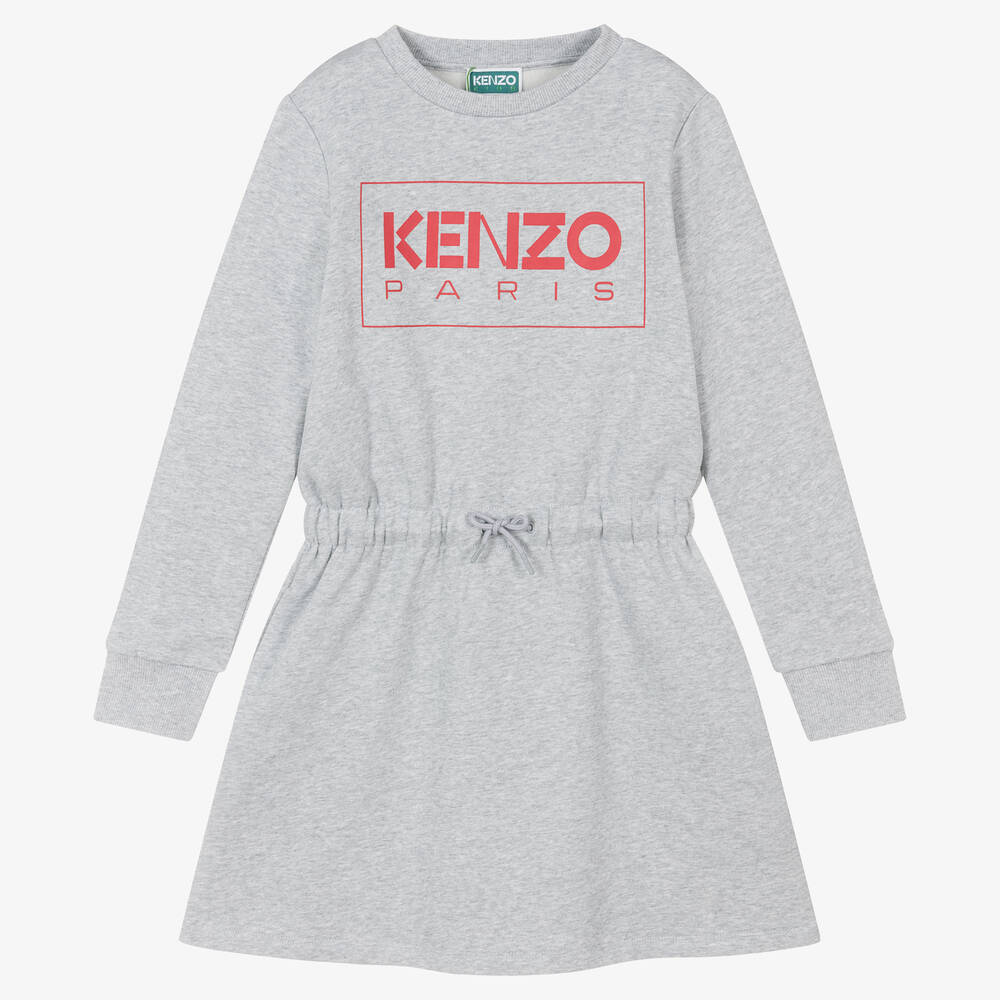 KENZO KIDS-Teen Girls Grey Marl Cotton Jersey Dress | Childrensalon Outlet