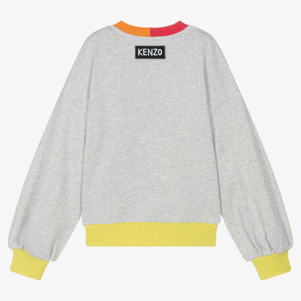 KENZO KIDS-Серый свитшот из меланжевой ткани с тигром | Childrensalon Outlet