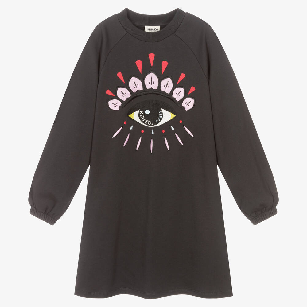 KENZO KIDS - Серое платье с подмигивающим глазом для девочек-подростков | Childrensalon