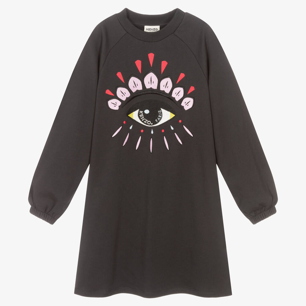 KENZO KIDS - Graues Teen Kleid mit Augen-Motiv (M) | Childrensalon