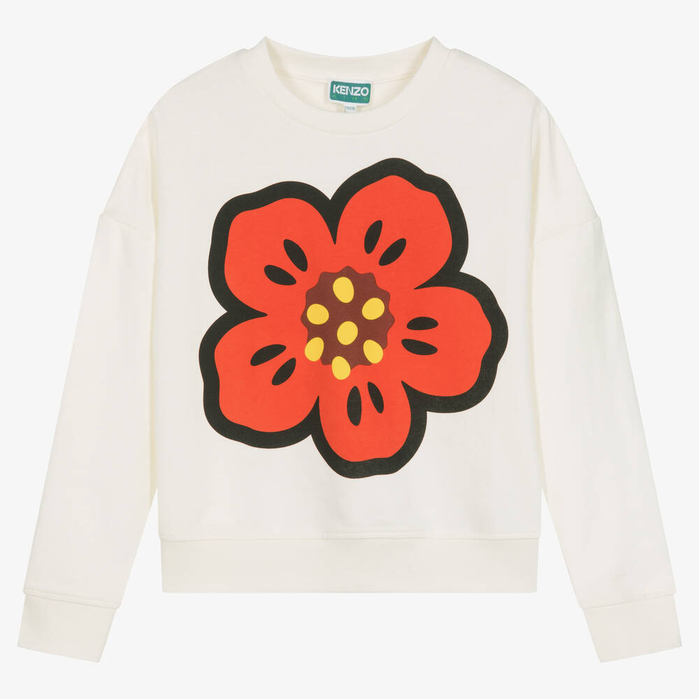 KENZO KIDS - Teen Girls Ivory Cotton Boke Flower Sweatshirt | Childrensalon