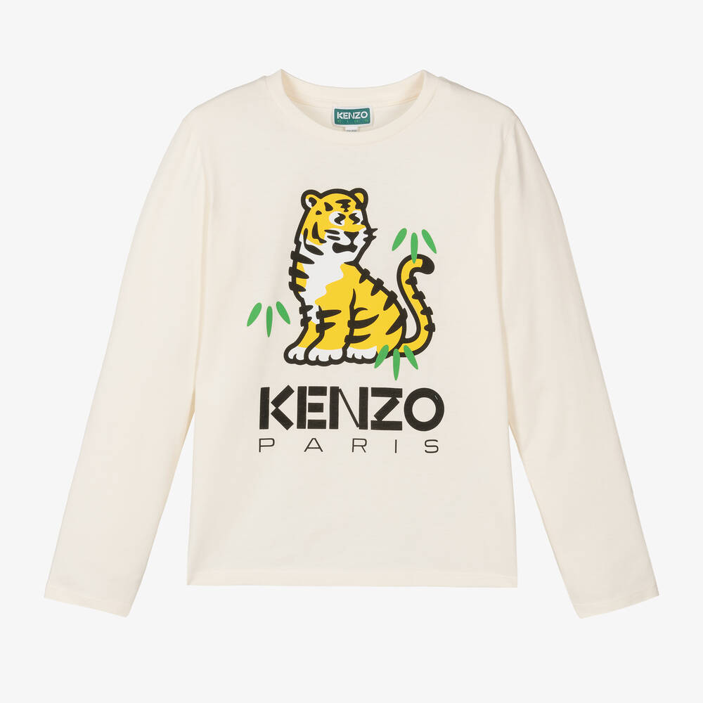 KENZO KIDS - Teen Girls Ivory Cotton KOTORA Tiger Top | Childrensalon